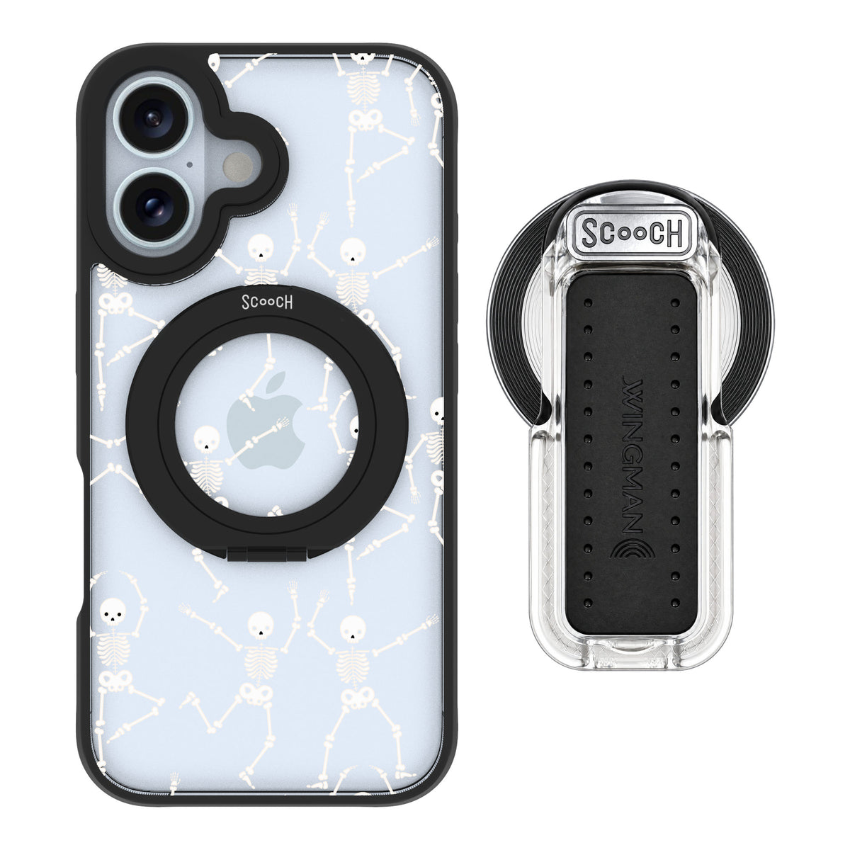 Scooch MagCase Swinging Skeletons for iPhone 16 — MagSafe Wingback Bundle - Clear