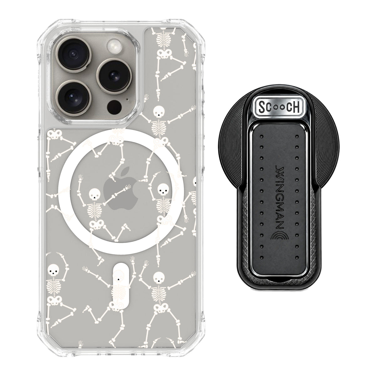 Scooch MagCase Swinging Skeletons for iPhone 15 Pro — MagSafe Wingback Bundle - Black