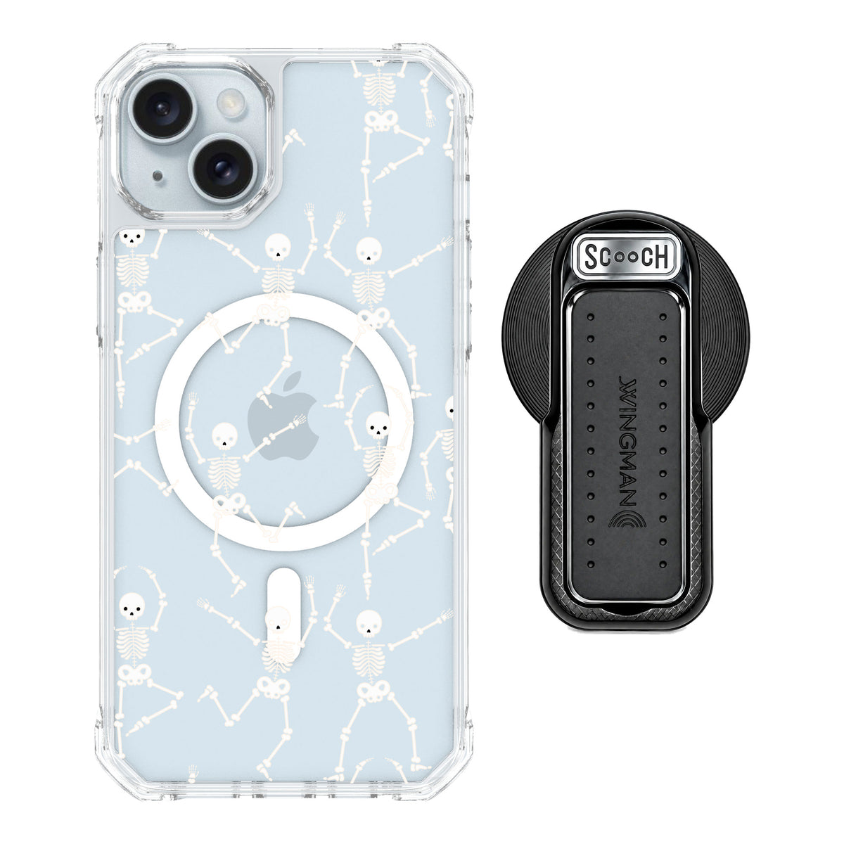 Scooch MagCase Swinging Skeletons for iPhone 14 Plus — MagSafe Wingback Bundle - Black