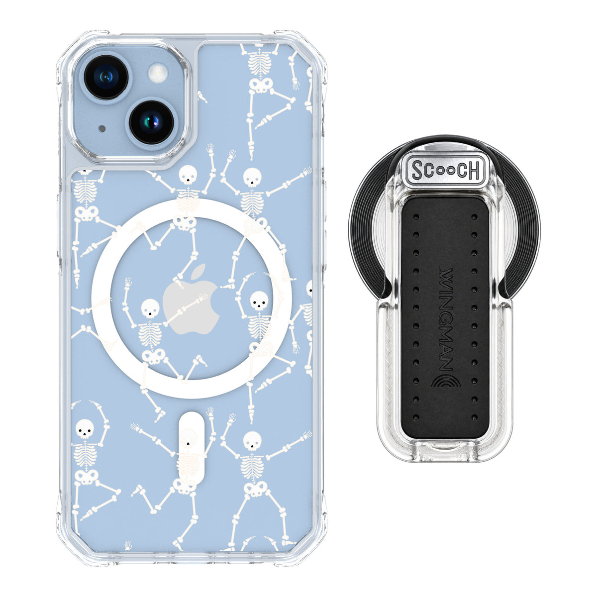 Scooch MagCase Swinging Skeletons for iPhone 14 — MagSafe Wingback Bundle - Clear