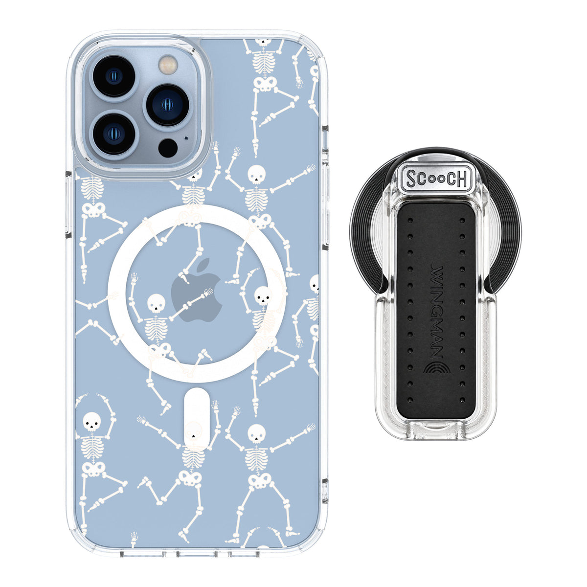 Scooch MagCase Swinging Skeletons for iPhone 13 Pro Max — MagSafe Wingback Bundle - Clear