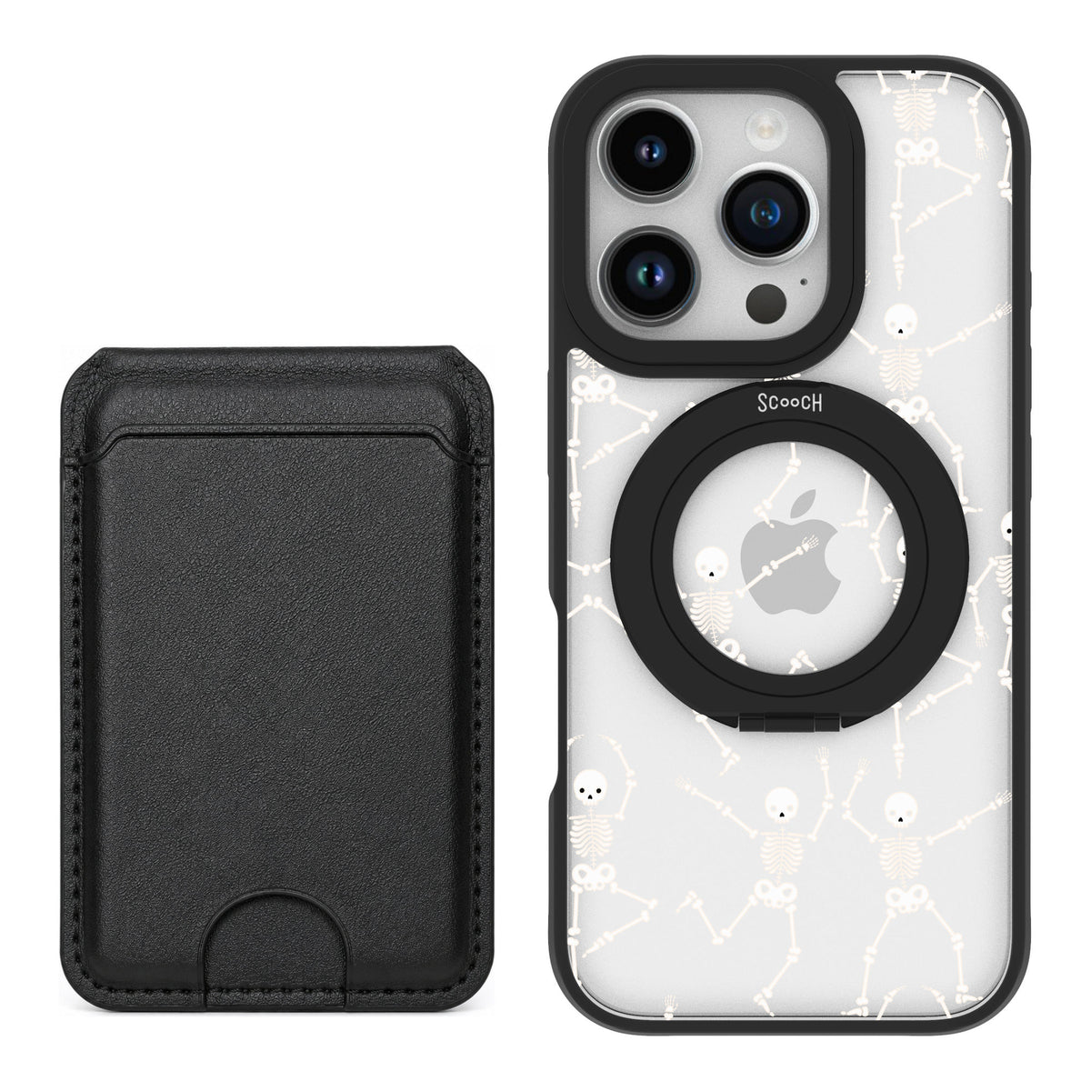 Scooch MagCase Swinging Skeletons for iPhone 16 Pro — Black MagWallet Bundle