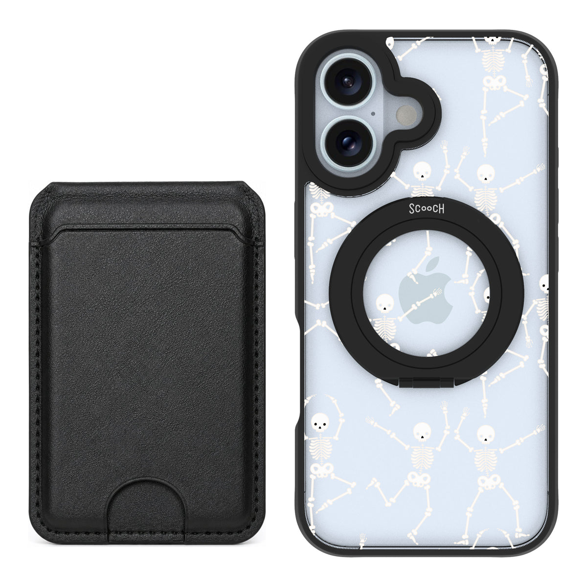 Scooch MagCase Swinging Skeletons for iPhone 16 — Black MagWallet Bundle