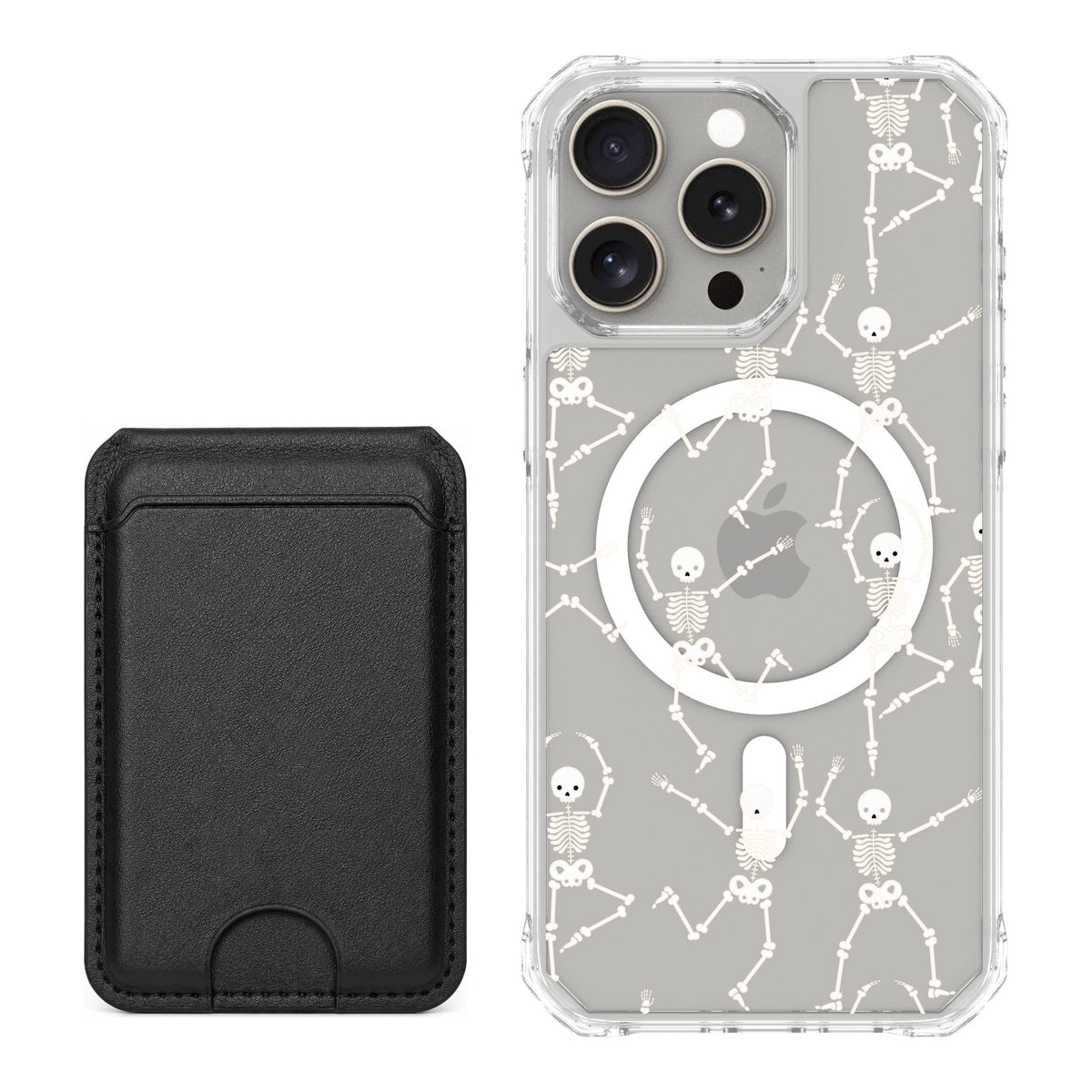 Scooch MagCase Swinging Skeletons for iPhone 15 Pro Max — Black MagWallet Bundle