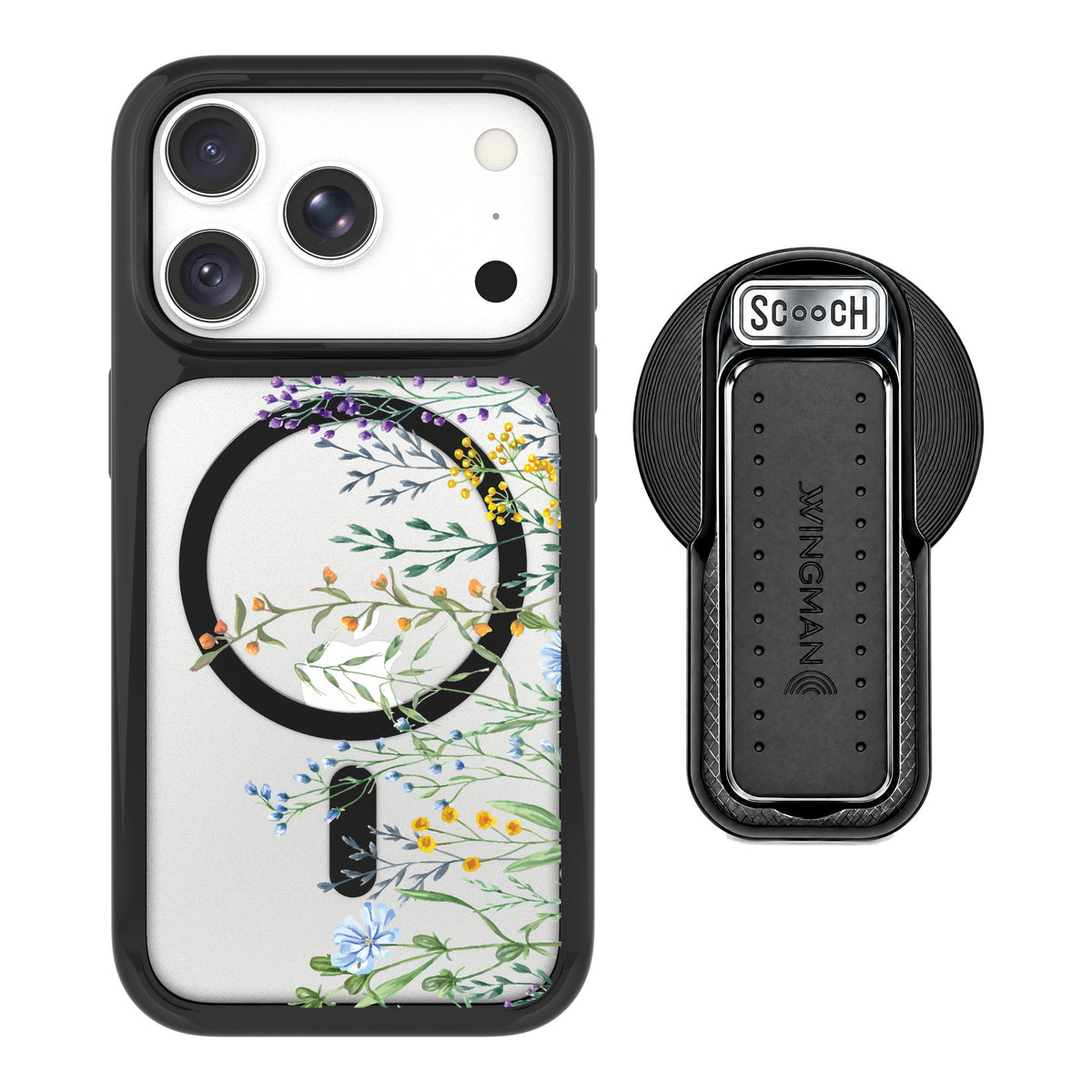 Scooch MagCase Meadow Bloom for iPhone 18 Pro Max — MagSafe Wingback Bundle - Black