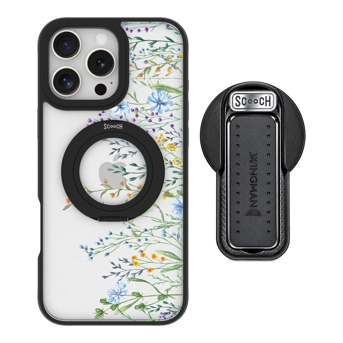 Scooch MagCase Meadow Bloom for iPhone 16 Pro Max — MagSafe Wingback Bundle - Black