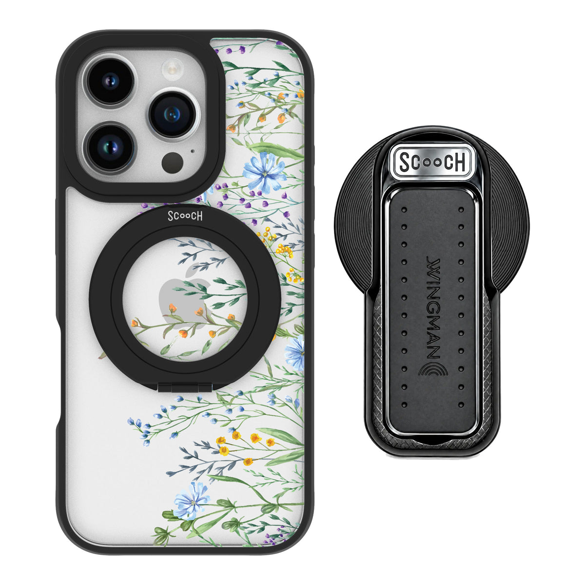 Scooch MagCase Meadow Bloom for iPhone 16 Pro — MagSafe Wingback Bundle - Black