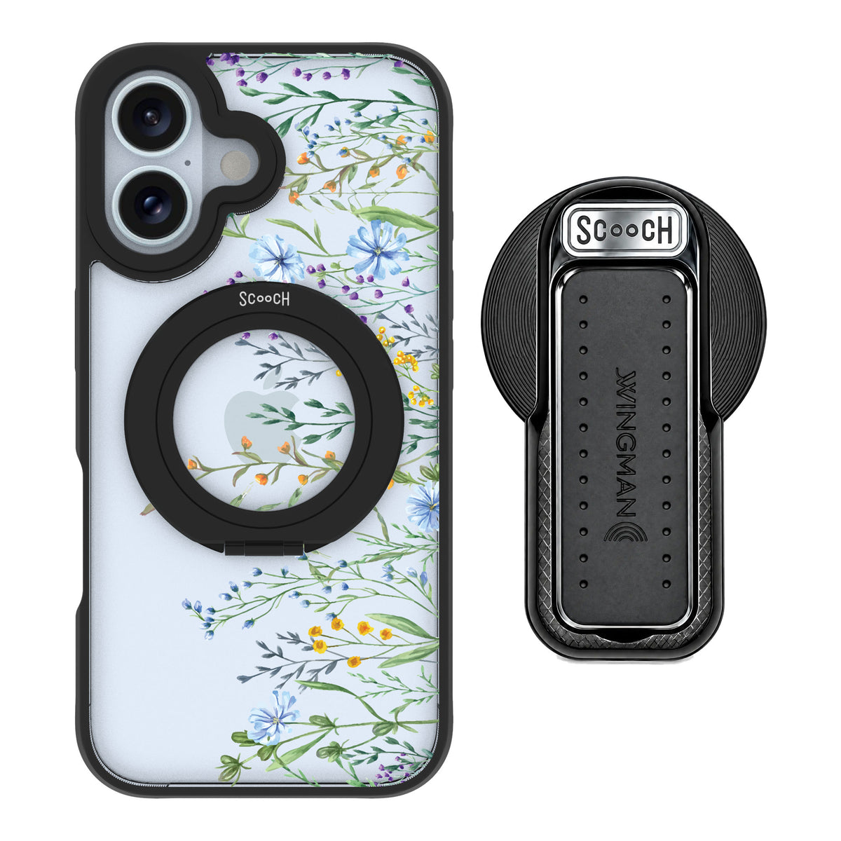 Scooch MagCase Meadow Bloom for iPhone 16 — MagSafe Wingback Bundle - Black