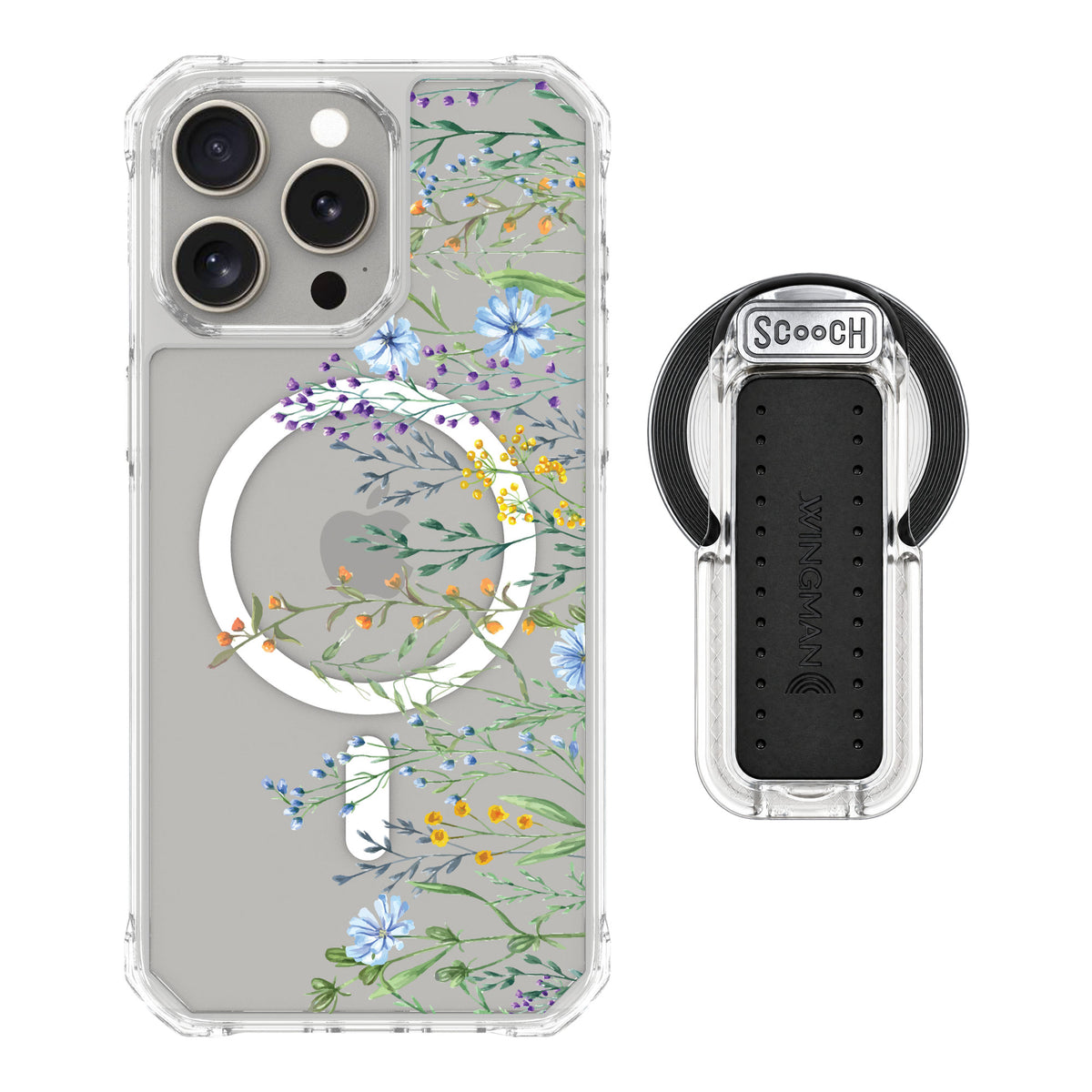 Scooch MagCase Meadow Bloom for iPhone 15 Pro Max — MagSafe Wingback Bundle - Clear