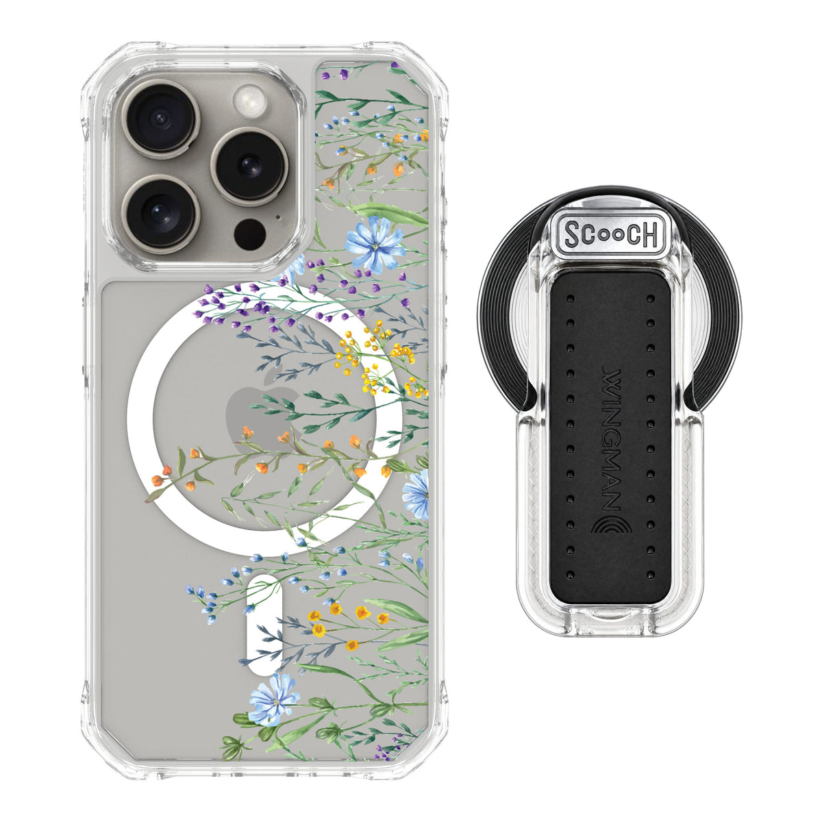 Scooch MagCase Meadow Bloom for iPhone 15 Pro — MagSafe Wingback Bundle - Clear