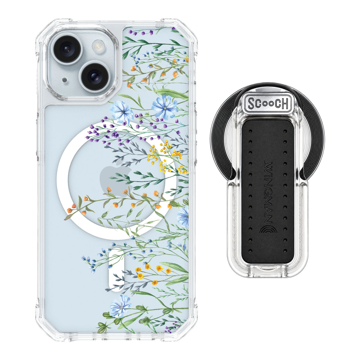 Scooch MagCase Meadow Bloom for iPhone 15 — MagSafe Wingback Bundle - Clear