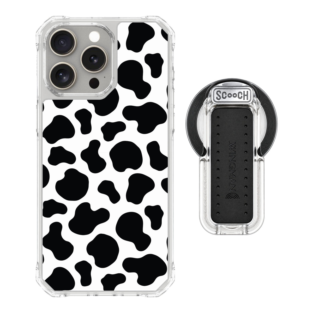 Scooch MagCase Cow Print for iPhone 15 Pro Max — MagSafe Wingback Bundle - Clear
