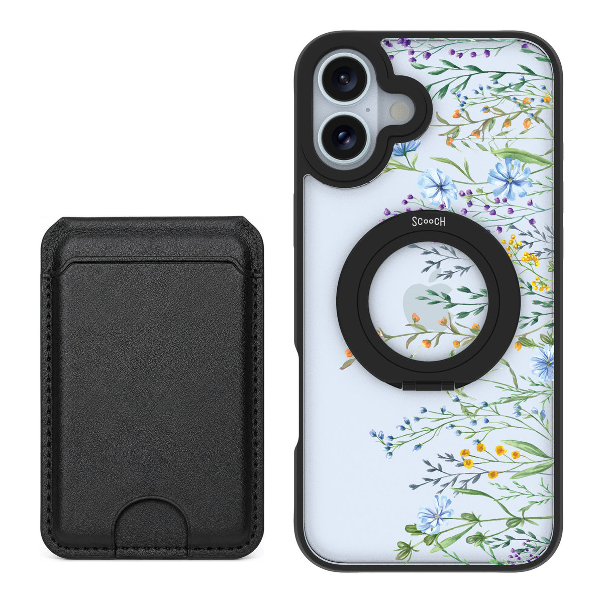 Scooch MagCase Meadow Bloom for iPhone 16 Plus — Black MagWallet Bundle