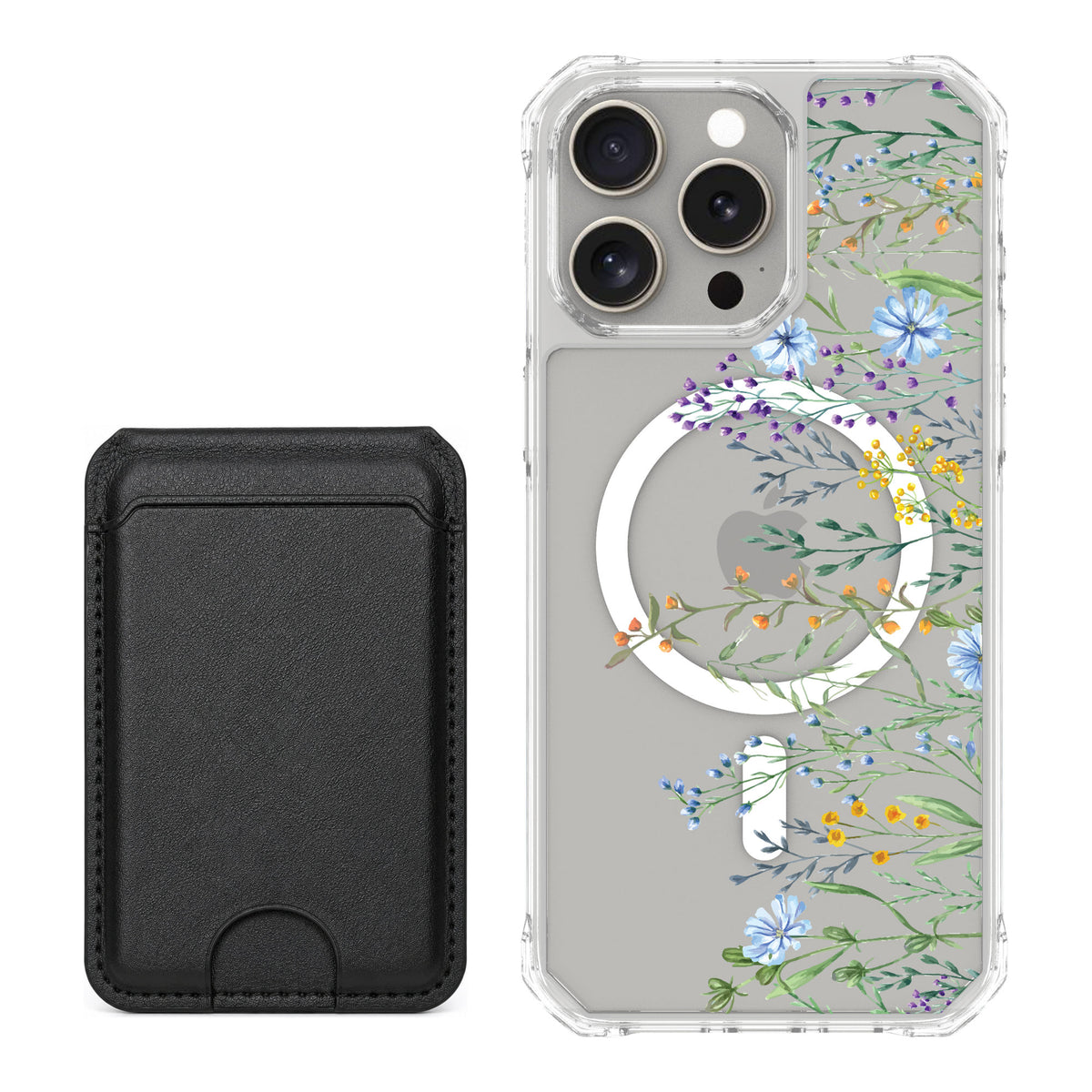 Scooch MagCase Meadow Bloom for iPhone 15 Pro Max — Black MagWallet Bundle
