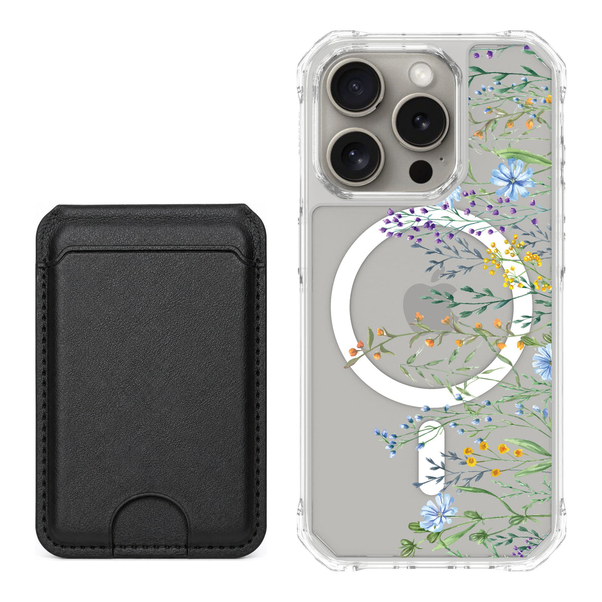 Scooch MagCase Meadow Bloom for iPhone 15 Pro — Black MagWallet Bundle