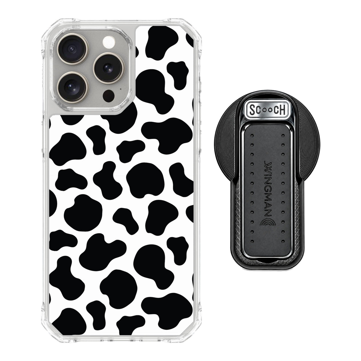 Scooch MagCase Cow Print for iPhone 15 Pro Max — MagSafe Wingback Bundle - Black
