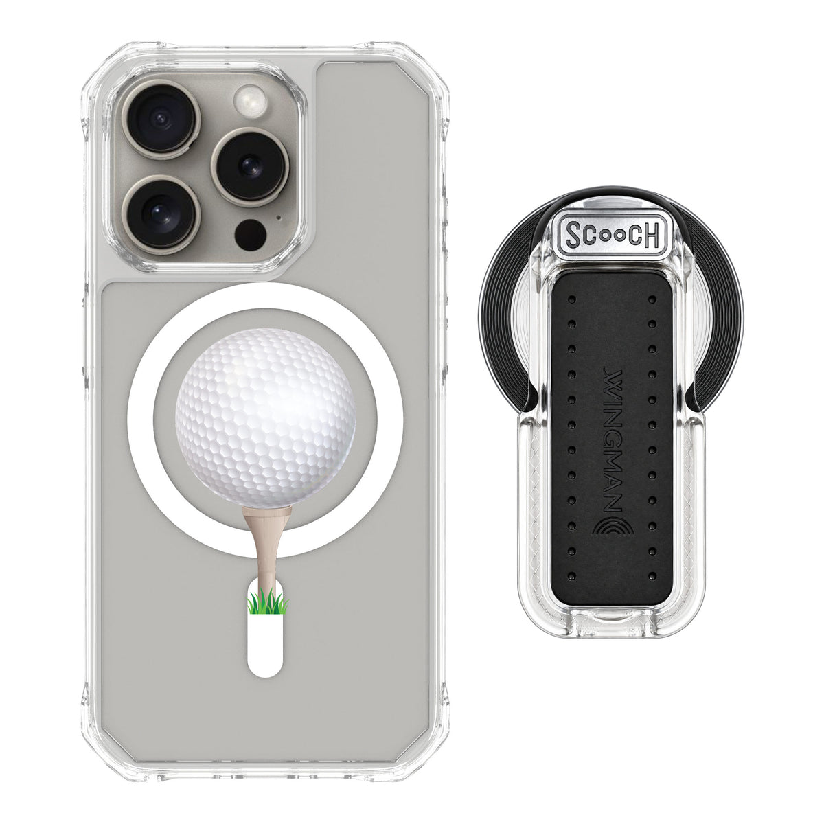 Scooch MagCase Tee Time for iPhone 15 Pro — MagSafe Wingback Bundle - Clear