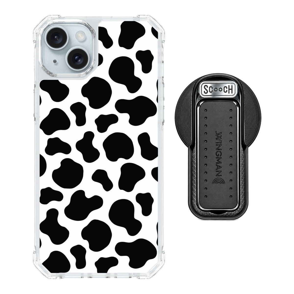 Scooch MagCase Cow Print for iPhone 15 Plus — MagSafe Wingback Bundle - Black