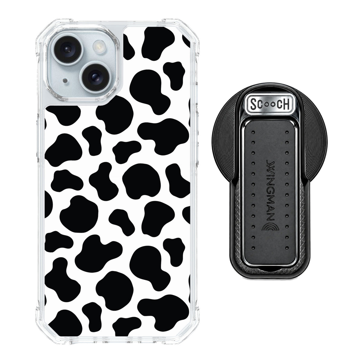 Scooch MagCase Cow Print for iPhone 15 — MagSafe Wingback Bundle - Black