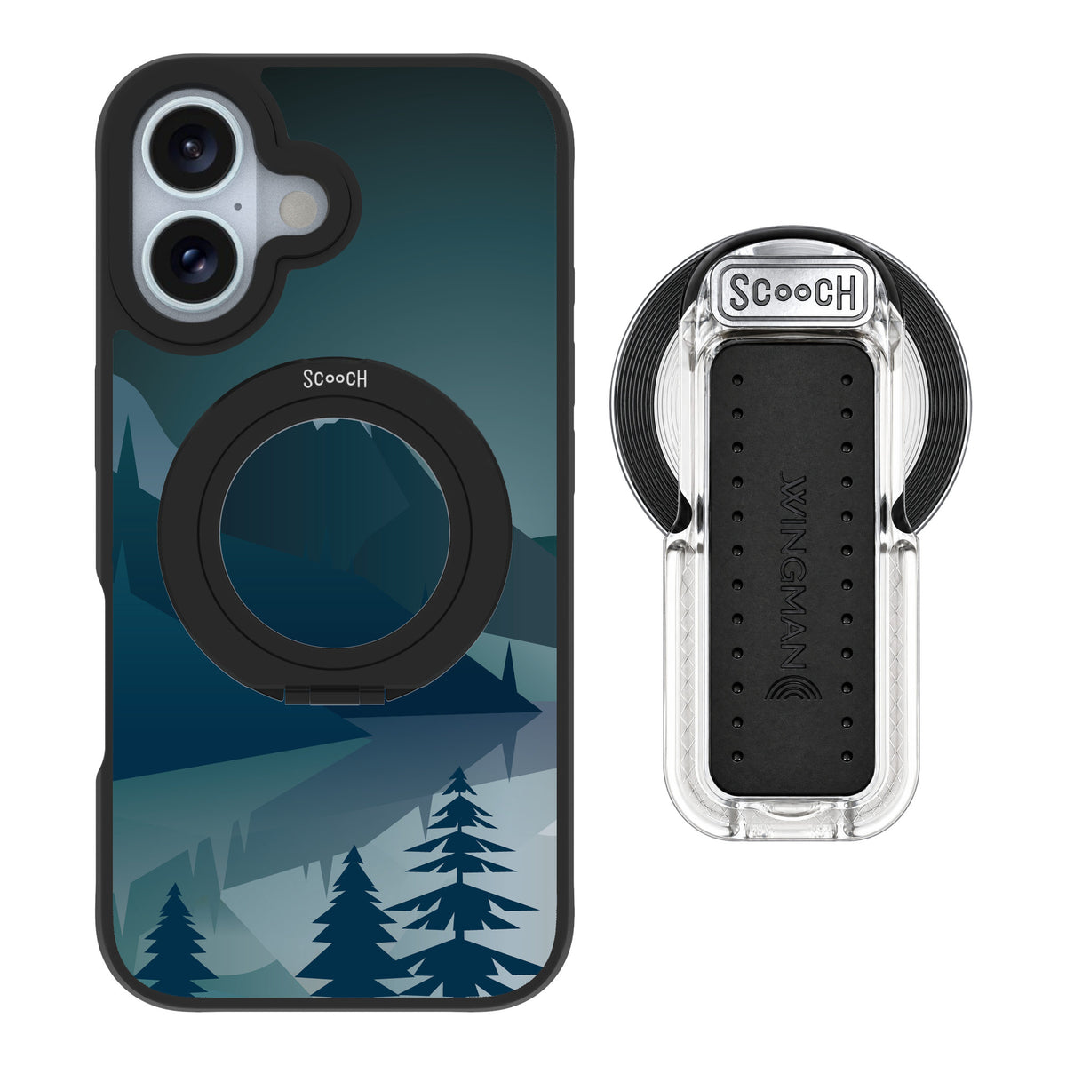 Scooch MagCase Midnight Ridge for iPhone 16 — MagSafe Wingback Bundle - Clear