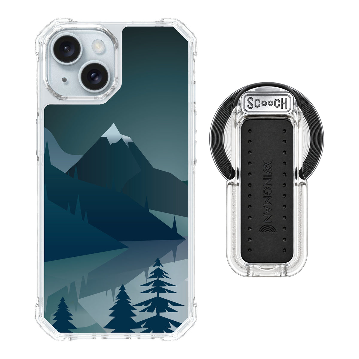 Scooch MagCase Midnight Ridge for iPhone 15 — MagSafe Wingback Bundle - Clear