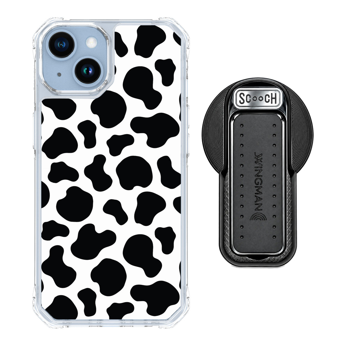 Scooch MagCase Cow Print for iPhone 14 — MagSafe Wingback Bundle - Black