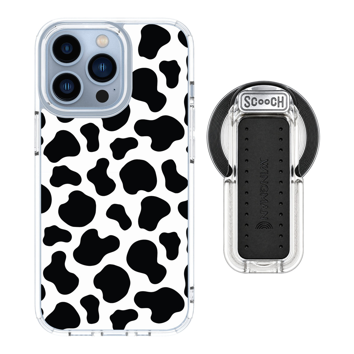 Scooch MagCase Cow Print for iPhone 13 Pro — MagSafe Wingback Bundle - Clear