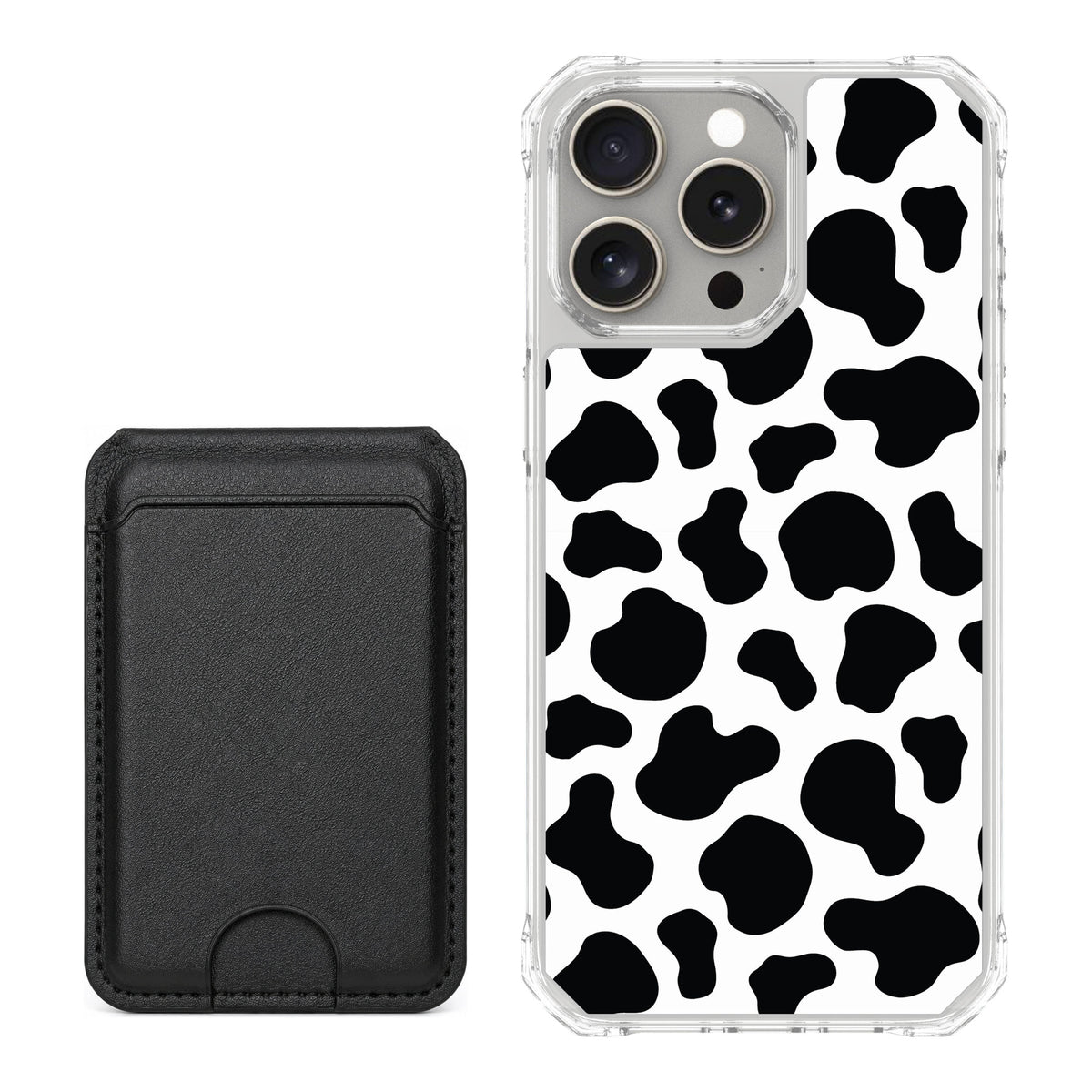 Scooch MagCase Cow Print for iPhone 15 Pro Max — Black MagWallet Bundle