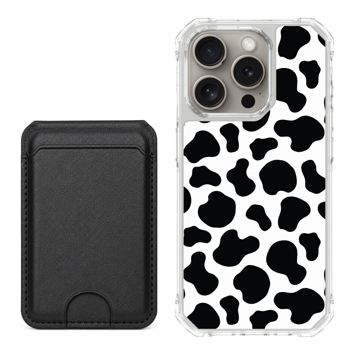 Scooch MagCase Cow Print for iPhone 15 Pro — Black MagWallet Bundle