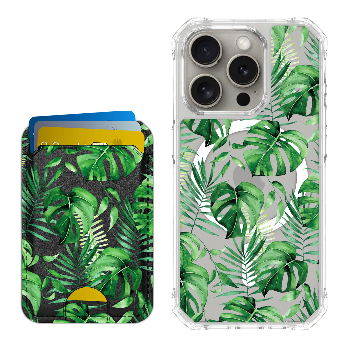 Scooch MagCase Monstera for iPhone 15 Pro — Matching MagWallet Bundle