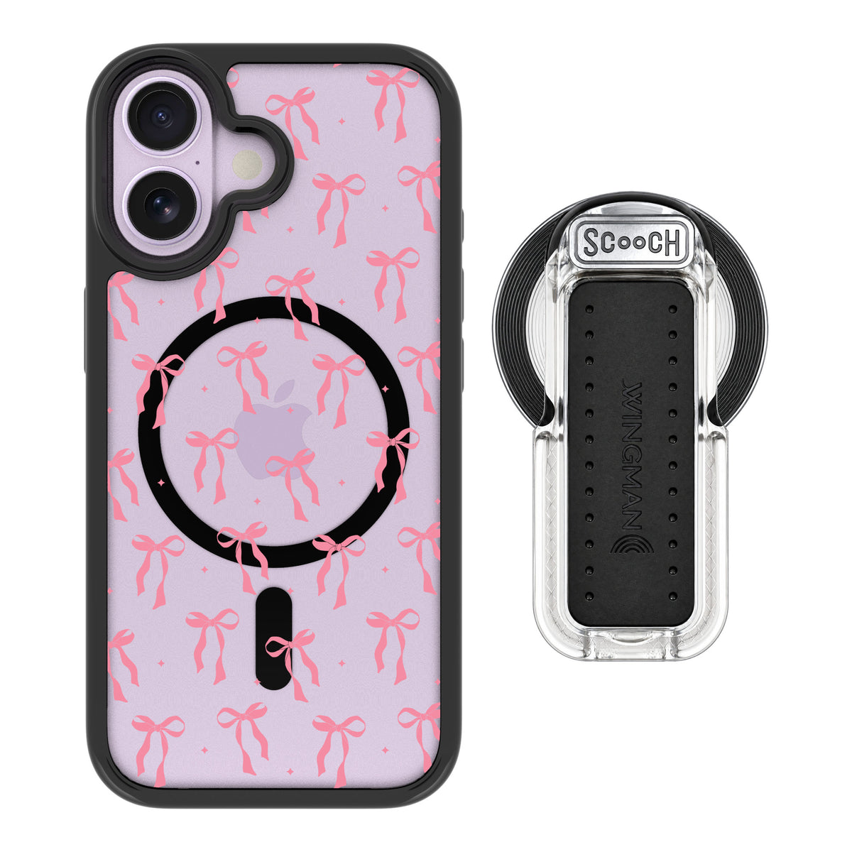 Scooch MagCase Pink Bows for iPhone 17 — MagSafe Wingback Bundle - Clear