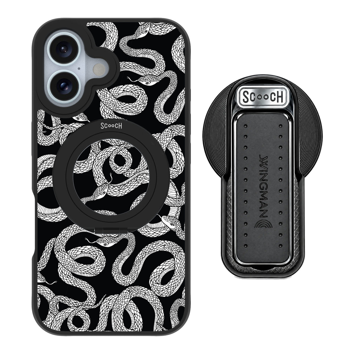Scooch MagCase Snakes for iPhone 16 — MagSafe Wingback Bundle - Black