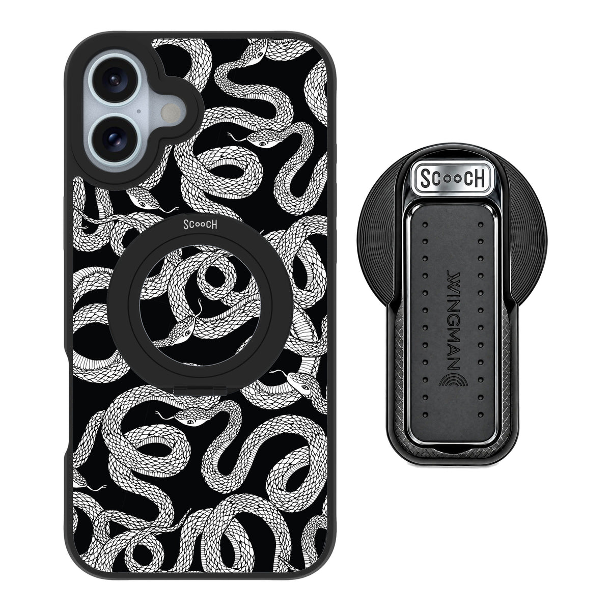 Scooch MagCase Snakes for iPhone 16 Plus — MagSafe Wingback Bundle - Black