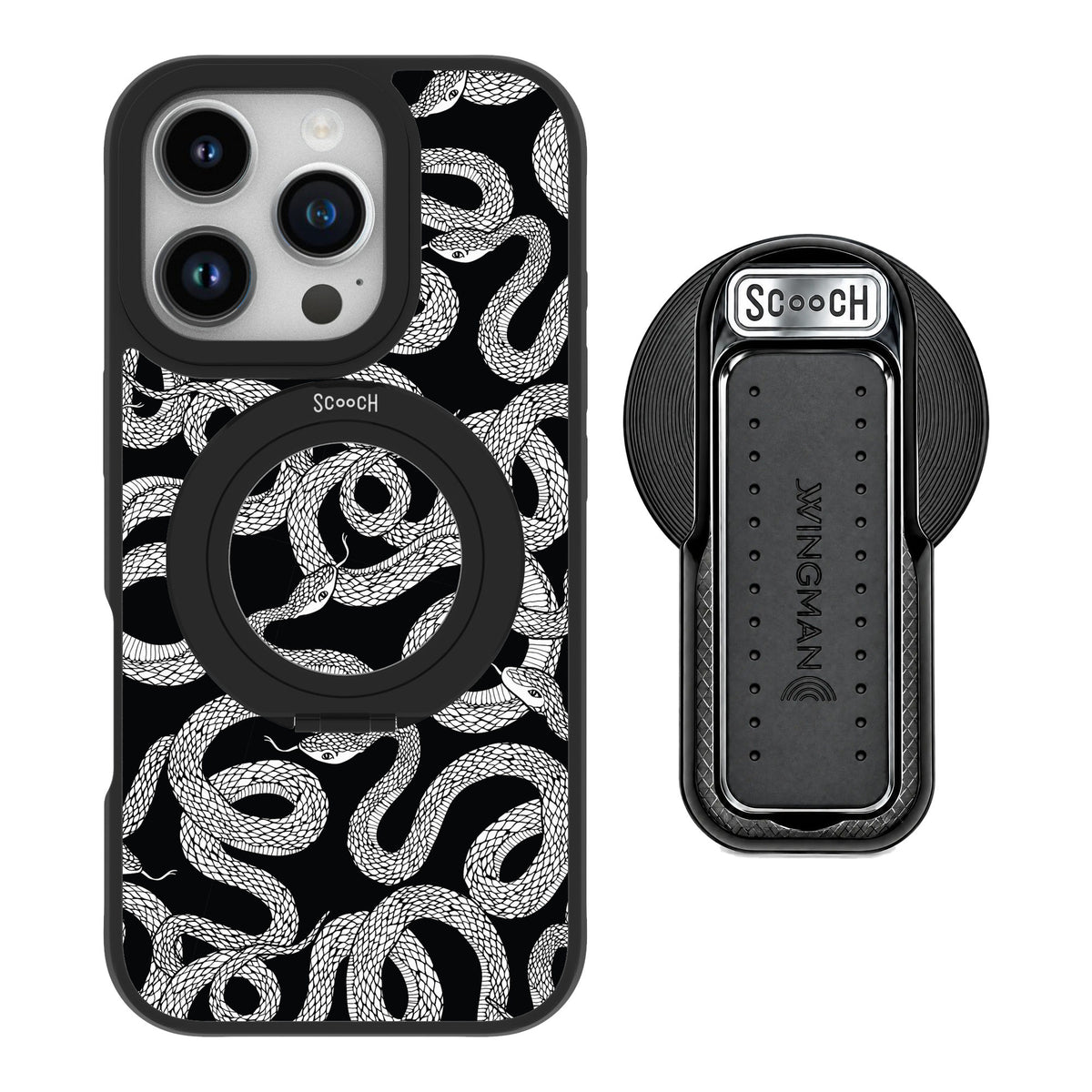 Scooch MagCase Snakes for iPhone 16 Pro — MagSafe Wingback Bundle - Black