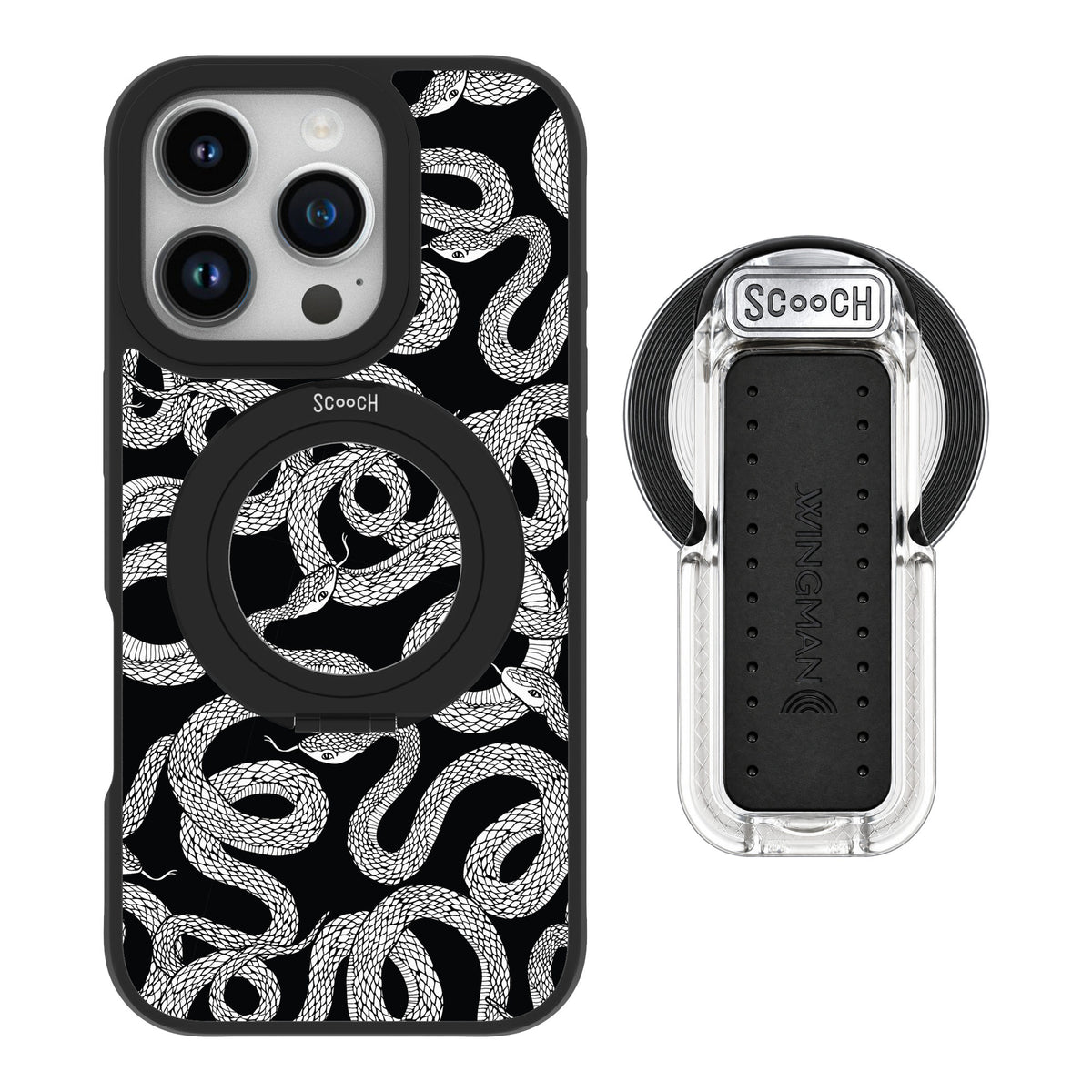 Scooch MagCase Snakes for iPhone 16 Pro — MagSafe Wingback Bundle - Clear