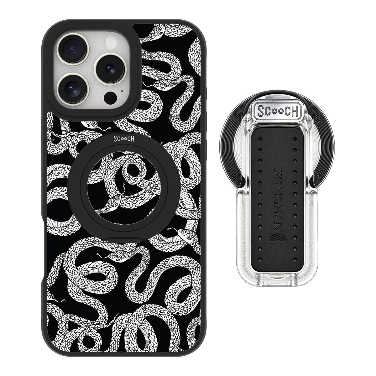 Scooch MagCase Snakes for iPhone 16 Pro Max — MagSafe Wingback Bundle - Clear