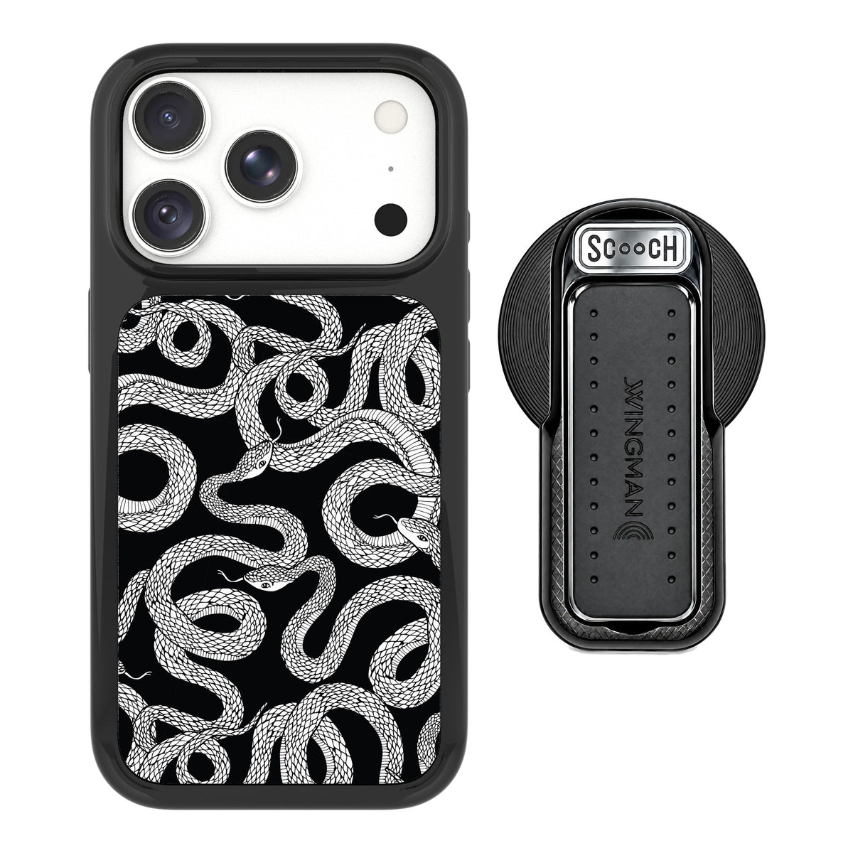 Scooch MagCase Snakes for iPhone 18 Pro — MagSafe Wingback Bundle - Black