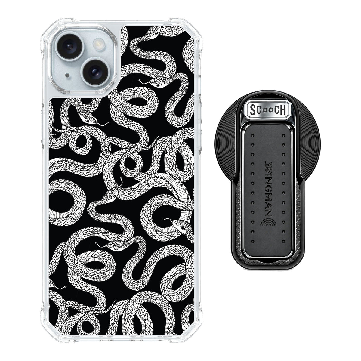 Scooch MagCase Snakes for iPhone 15 Plus — MagSafe Wingback Bundle - Black