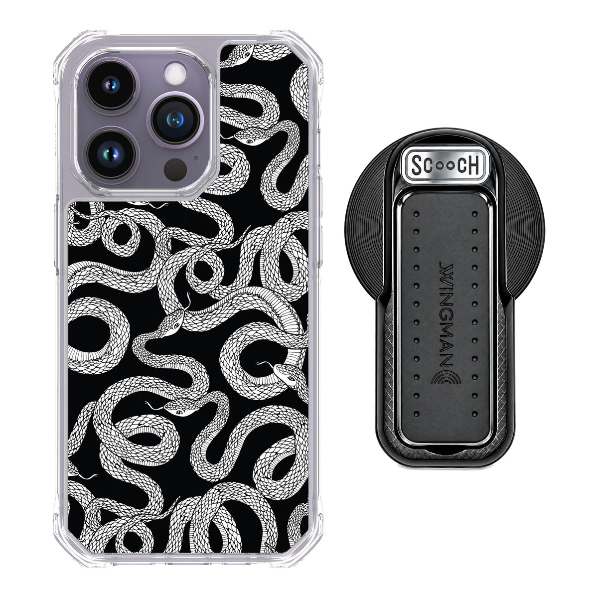 Scooch MagCase Snakes for iPhone 14 Pro — MagSafe Wingback Bundle - Black