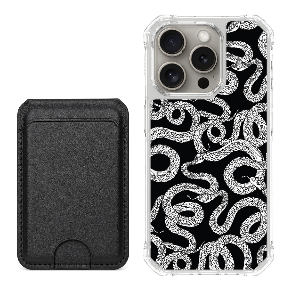 Scooch MagCase Snakes for iPhone 15 Pro — Black MagWallet Bundle