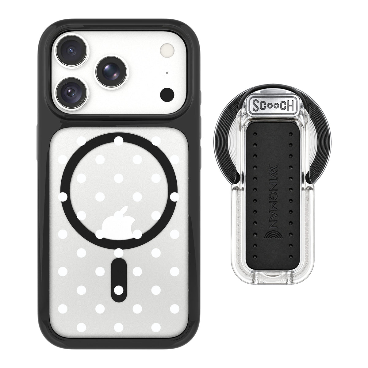 Scooch MagCase Polka Dots for iPhone 18 Pro Max — MagSafe Wingback Bundle - Clear
