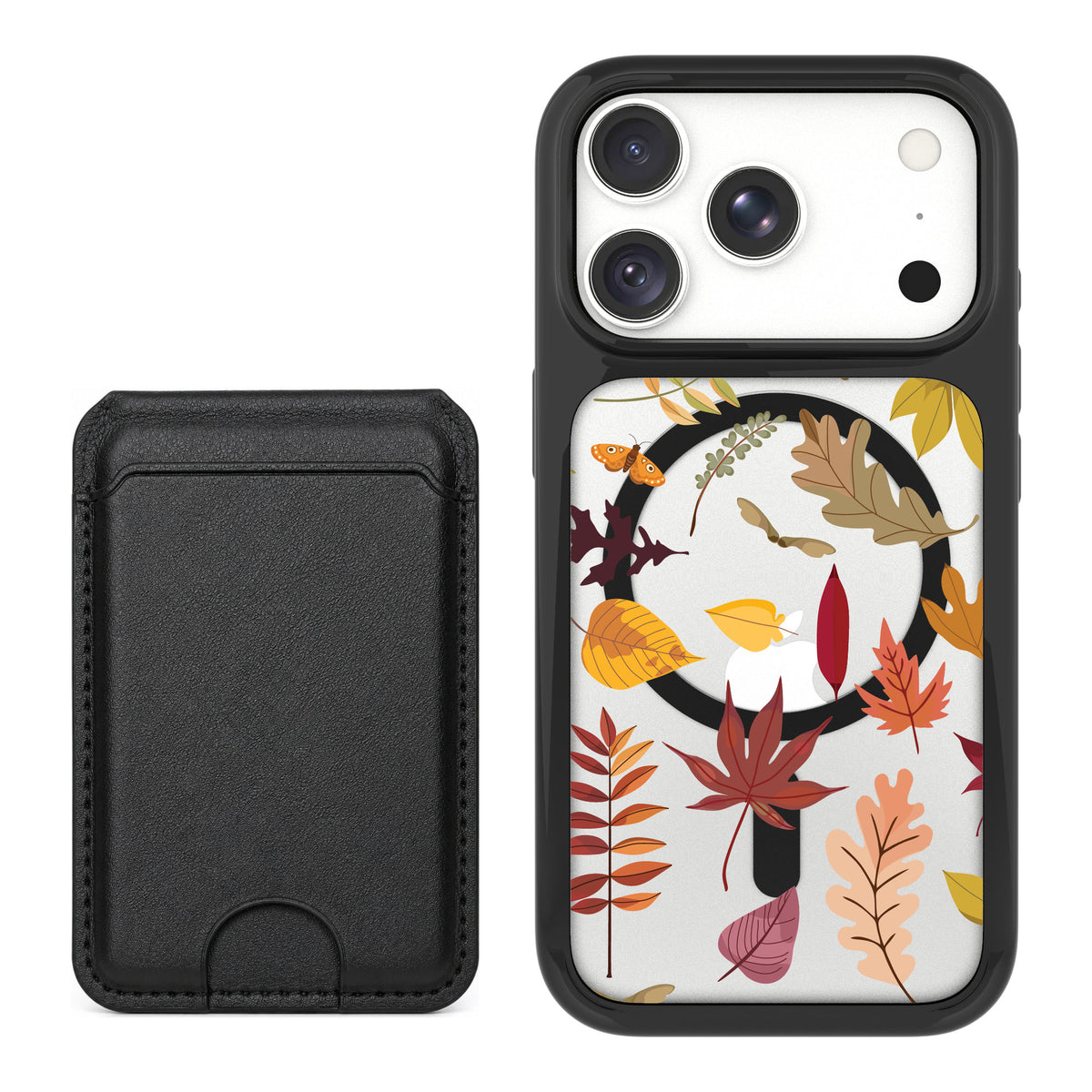 Scooch MagCase Autumn Leaves for iPhone 18 Pro — Black MagWallet Bundle