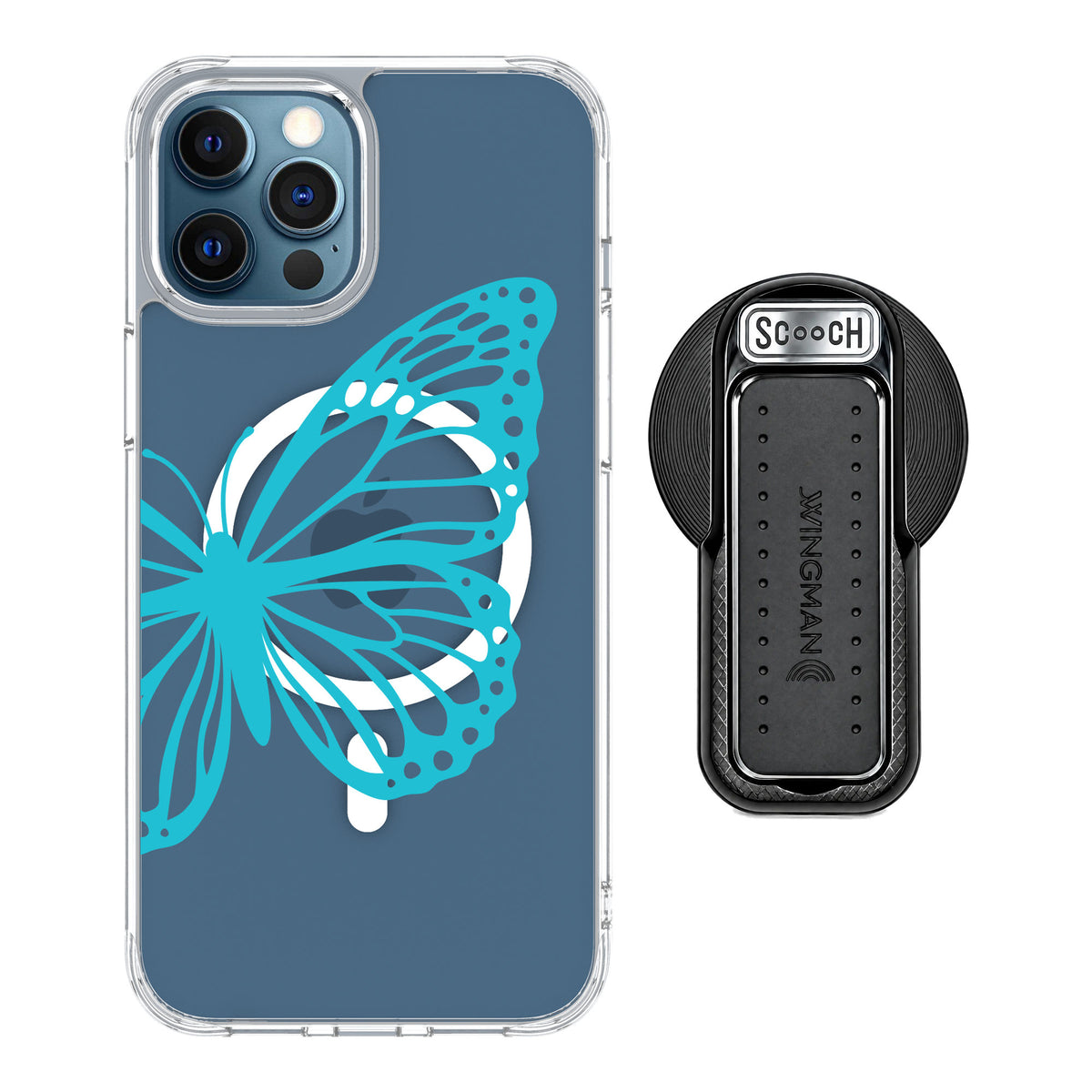 Scooch MagCase Azure Butterfly for iPhone 12 Pro — MagSafe Wingback Bundle - Black