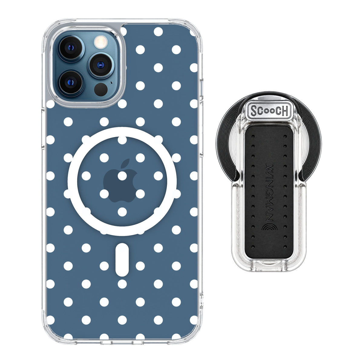 Scooch MagCase Polka Dots for iPhone 12 Pro — MagSafe Wingback Bundle - Clear