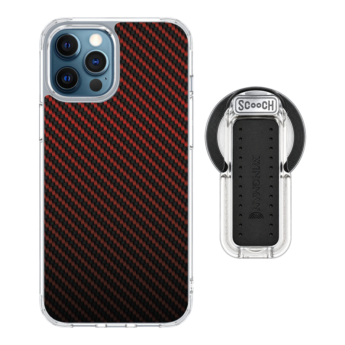 Scooch MagCase Red Carbon Fiber for iPhone 12 Pro — MagSafe Wingback Bundle - Clear