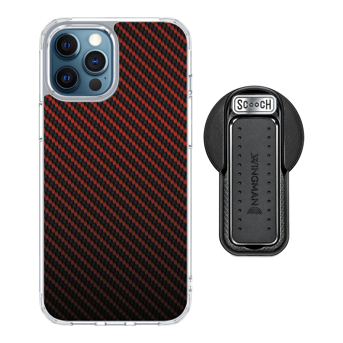 Scooch MagCase Red Carbon Fiber for iPhone 12 Pro — MagSafe Wingback Bundle - Black