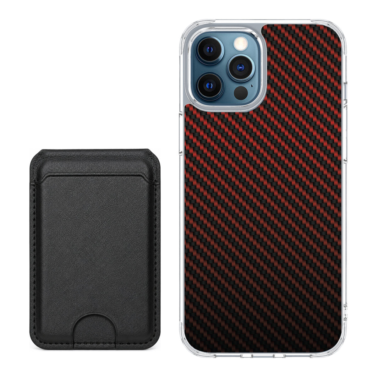 Scooch MagCase Red Carbon Fiber for iPhone 12 Pro — Black MagWallet Bundle