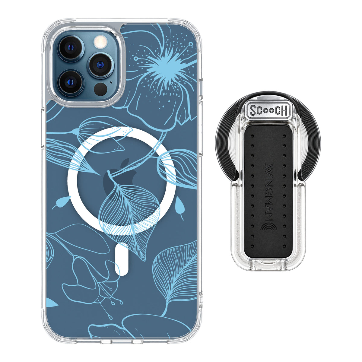 Scooch MagCase Blue Hibiscus for iPhone 12 Pro — MagSafe Wingback Bundle - Clear