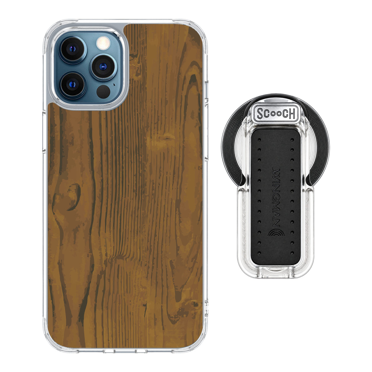 Scooch MagCase Wood Grain for iPhone 12 Pro — MagSafe Wingback Bundle - Clear