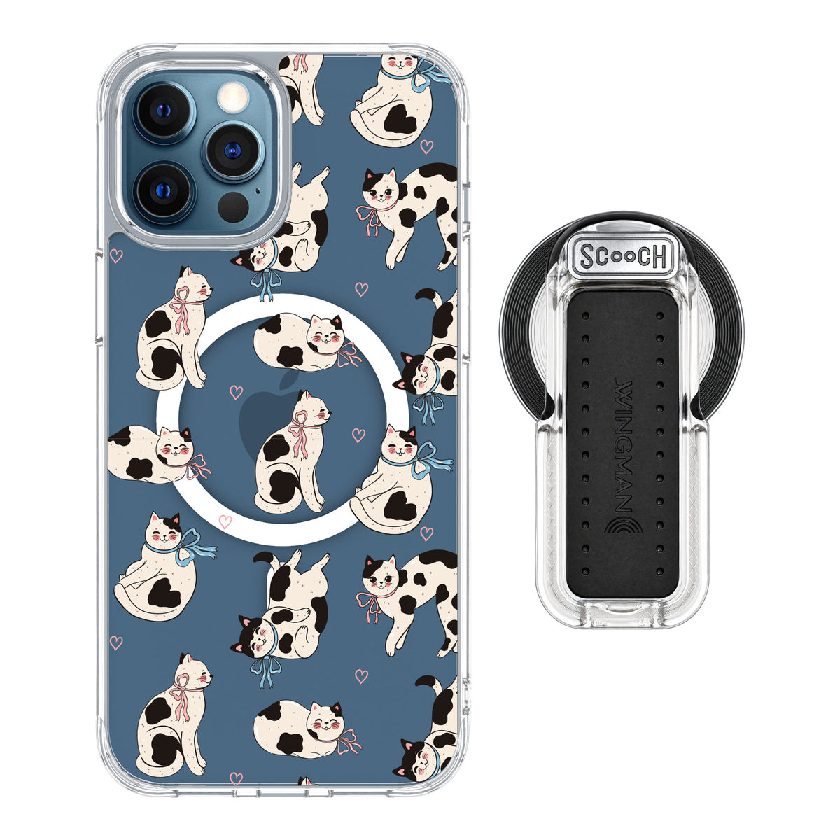Scooch MagCase Bow Kitties for iPhone 12 Pro — MagSafe Wingback Bundle - Clear